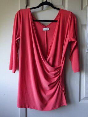 Sympli Coral Coral Draped Wrap-Front Blouse Peach
